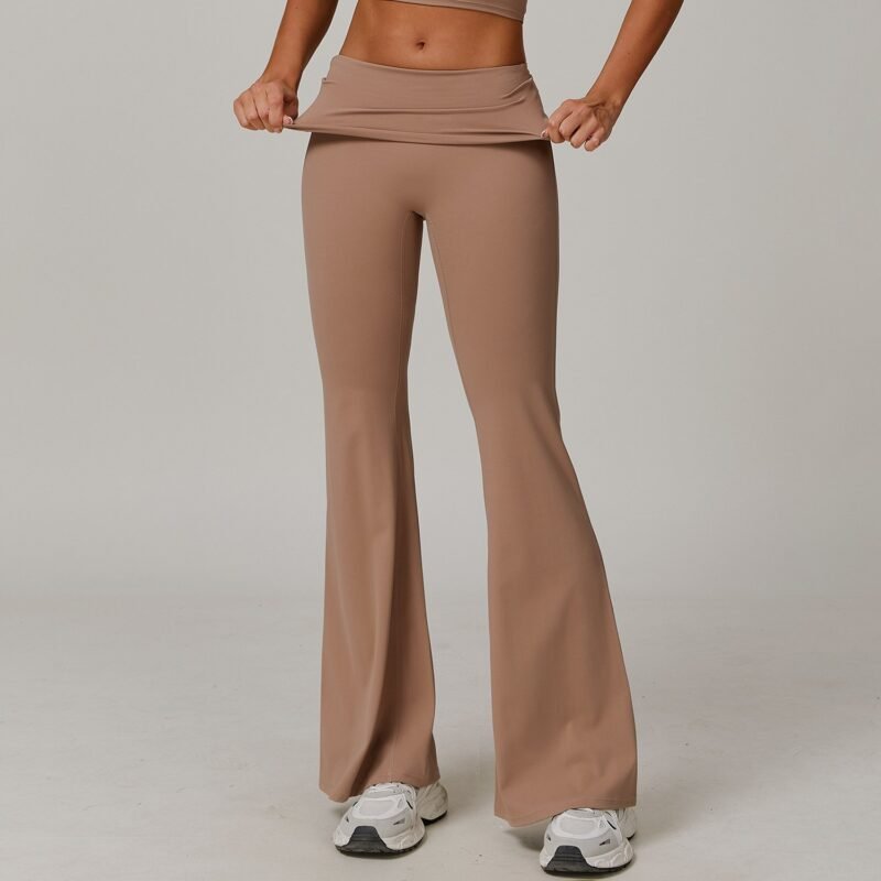 Women's Eco - Friendly Recycled Fold - Over High - Waisted Yoga Pants: Flared Running & Casual Versatile Trousers 8998