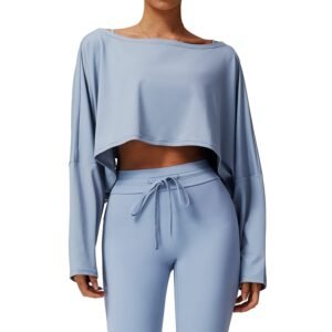 Women's Fitness Sports Long - Sleeve Top: One - Shoulder Batwing Sleeve, Outer - Wear Casual Versatile Long - Sleeve Yoga Cover Up 5034