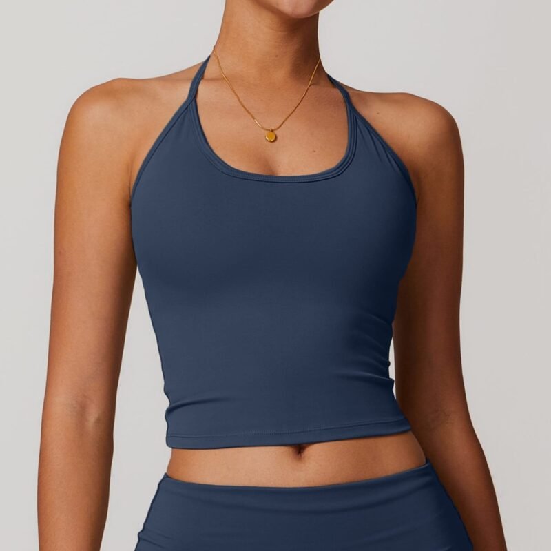 Strappy Halter Yoga Tank with Bra Pads - Slim & Quick - Dry for Women （8791）
