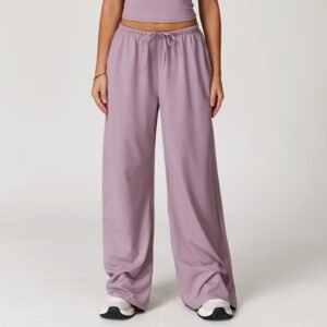 Women's Brushed Drapery Pants - High-Waist Elastic Waist Wide-Leg Sweatpants for Casual Wear 3058