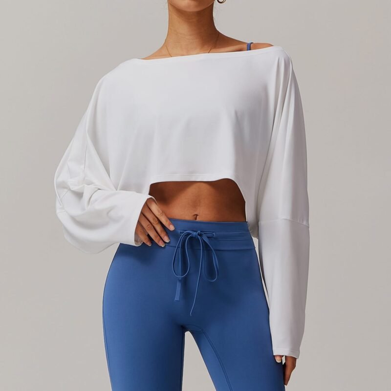 Women's Fitness Sports Long - Sleeve Top: One - Shoulder Batwing Sleeve, Outer - Wear Casual Versatile Long - Sleeve Yoga Cover Up 5034