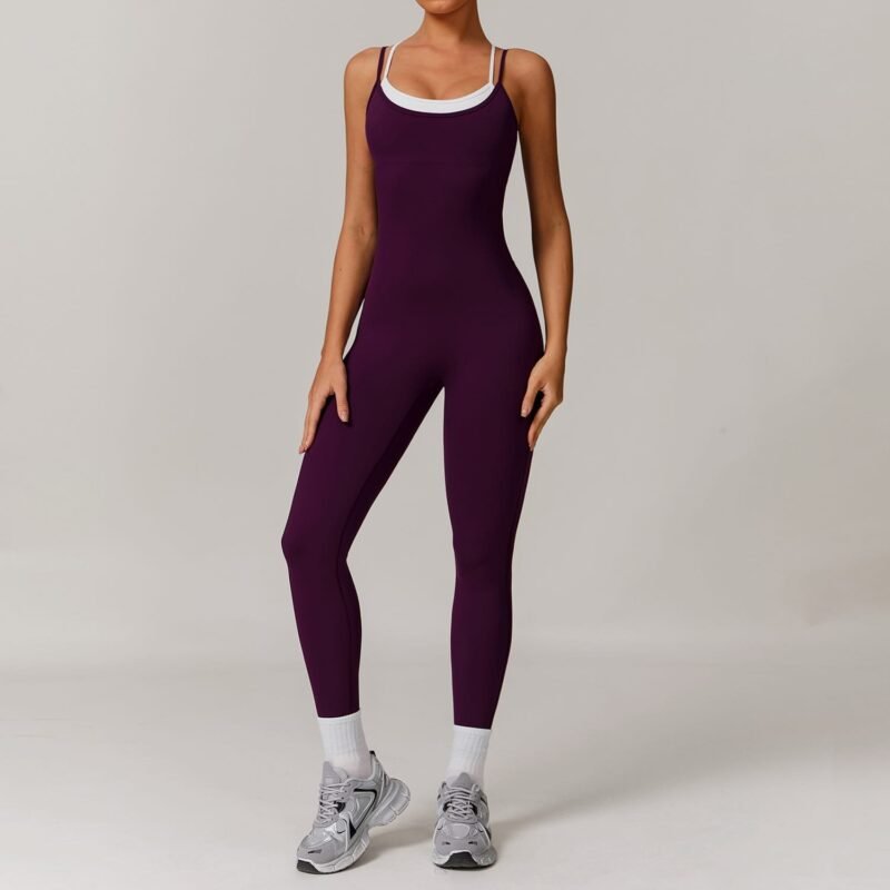 Women's Cross - Border Two - Piece Color - Blocking Strappy Sports Jumpsuit: One - Piece Yoga Outfit with Open - Back for Outdoor Fitness 8843