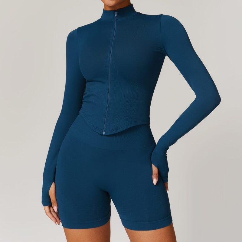 Abundant Stock! European and American - style Stand - Collar Zip - up Long - Sleeve Yoga Jacket for Women DWT7725