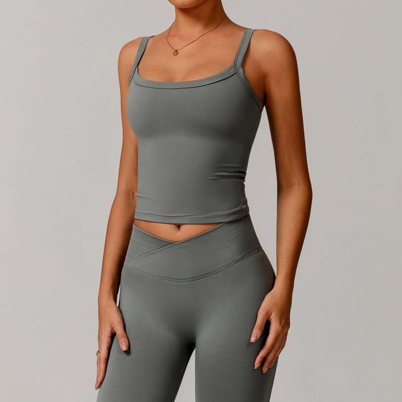 Women's Cross - Border Brushed Tank Top: High - Impact Sports Bra, Strappy Racerback Yoga Vest 5036