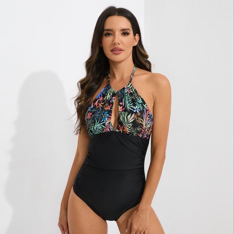 border European and American Women's One - Piece Swimsuit - Slimming, Conservative Halter Neck Swimwear（ DS40）