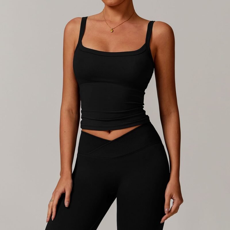 Women's Cross - Border Brushed Tank Top: High - Impact Sports Bra, Strappy Racerback Yoga Vest 5036