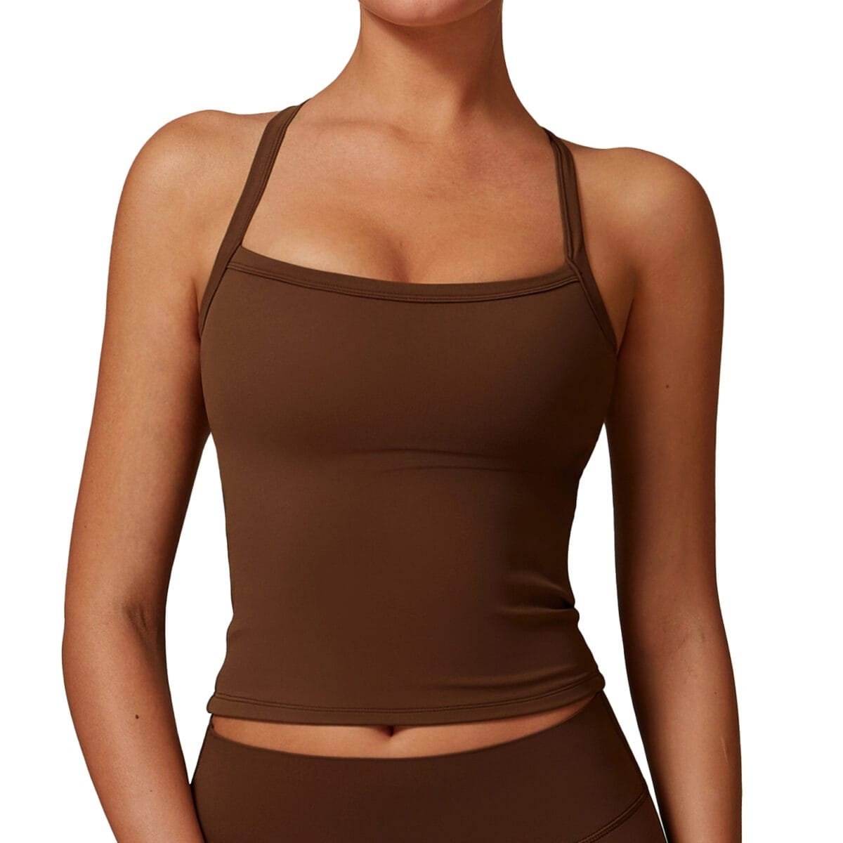 Women's Winter Brushed Backless Yoga Tank Top - Moisture-Wicking Workout Crop Top for Gym & Running (Model: CBX8519)