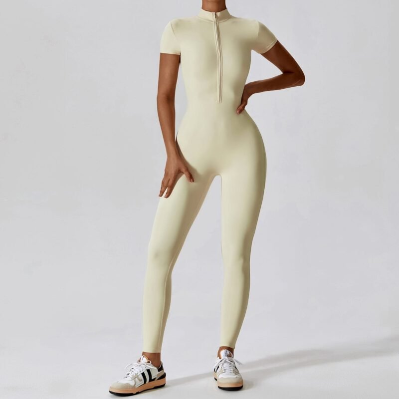Women's European - American Style Short - Sleeve Zipped Seamless Yoga Jumpsuit (CLT8305)