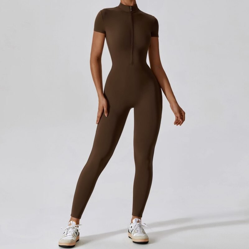 Women's European - American Style Short - Sleeve Zipped Seamless Yoga Jumpsuit (CLT8305)