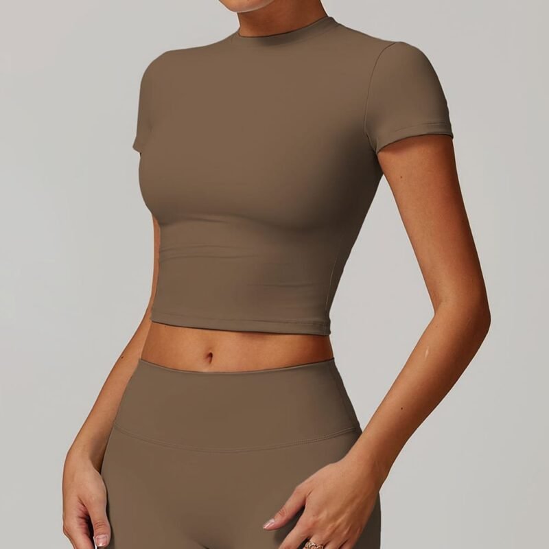 Women's Tight Brushed Yoga T - Shirt: Slim - Fit, Versatile Outdoor Sports Short - Sleeve for Fitness & Yoga 8886