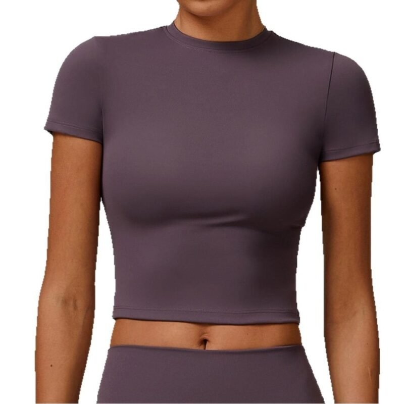Women's Tight Brushed Yoga T - Shirt: Slim - Fit, Versatile Outdoor Sports Short - Sleeve for Fitness & Yoga 8886