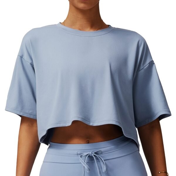 Women's European & American Brushed Sports Short - Sleeve: Comfortable Crew - Neck, Short - Cut T - Shirt for Fitness, Running & Yoga 5034 - 图片 7