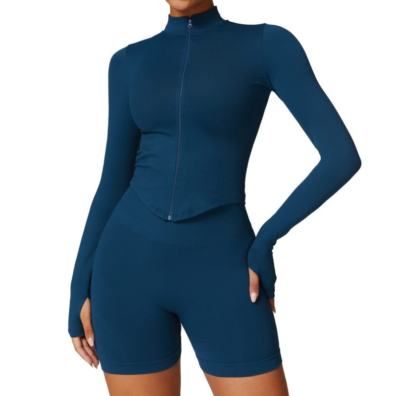 Abundant Stock! European and American - style Stand - Collar Zip - up Long - Sleeve Yoga Jacket for Women DWT7725