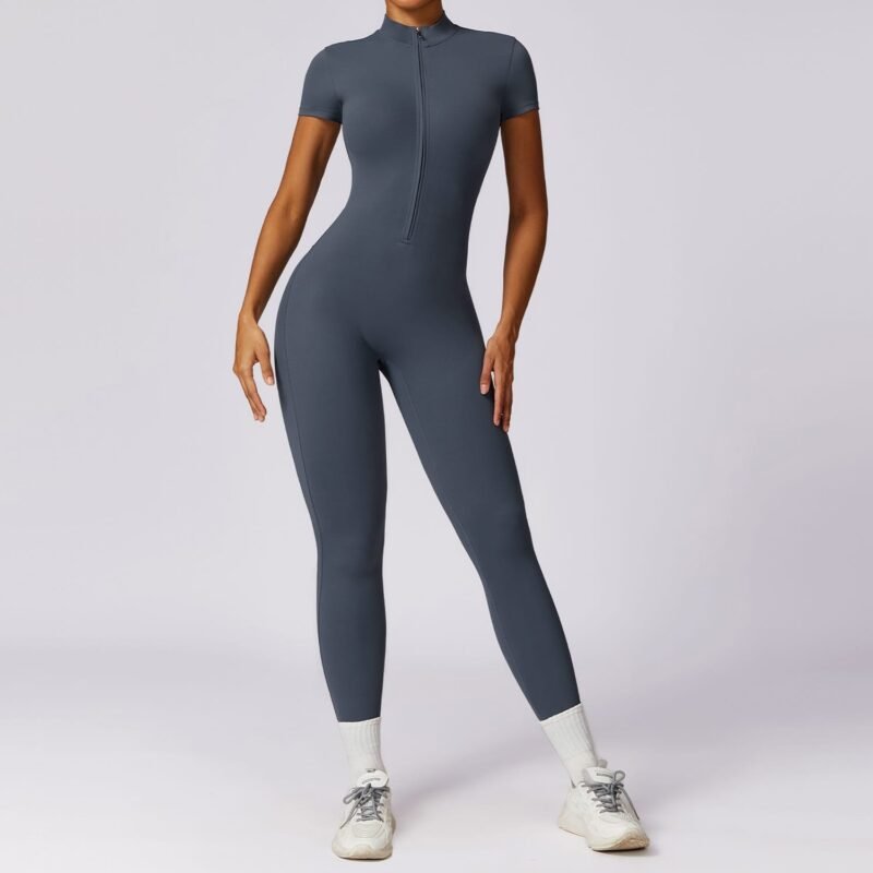Women's European - American Style Short - Sleeve Zipped Seamless Yoga Jumpsuit (CLT8305)