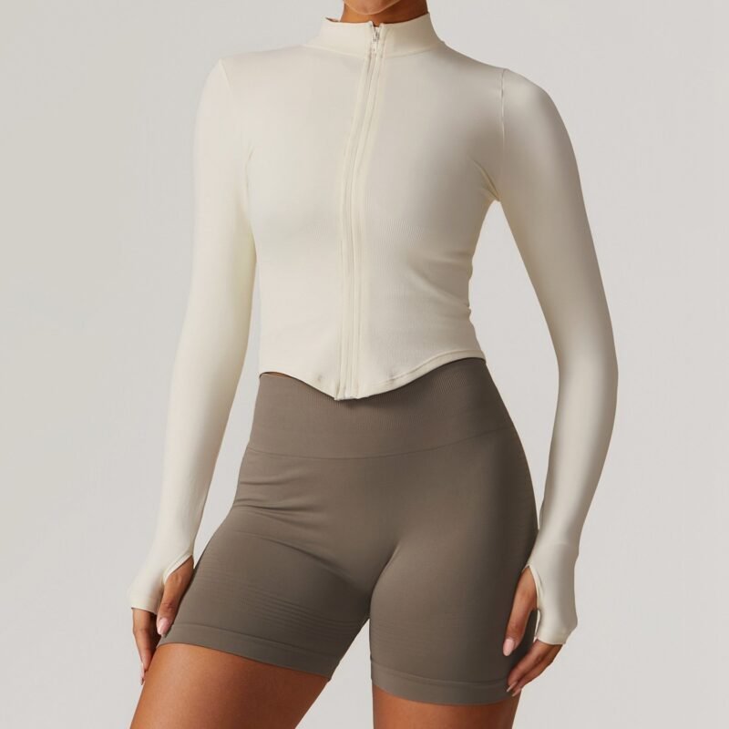 Women's European & American Stand - Collar Zippered Long - Sleeve Yoga Jacket: Tight - Fit, Quick - Dry Outdoor Fitness & Workout Top 7725