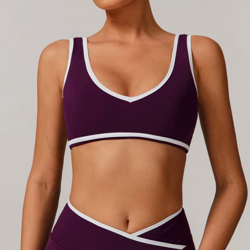 Women's Color - Blocking Wide - Strap Sports Bra: Shock - Proof, One - Piece Yoga Top for Outdoor Fitness 8843