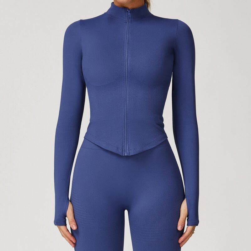 Women's European & American Stand - Collar Zippered Long - Sleeve Yoga Jacket: Tight - Fit, Quick - Dry Outdoor Fitness & Workout Top 7725