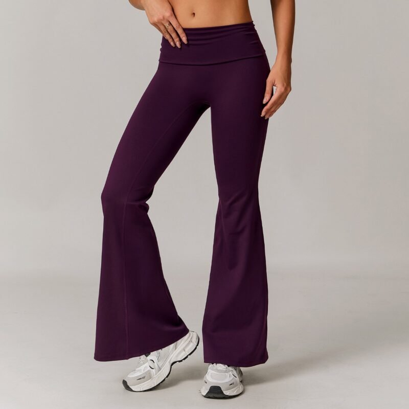 Women's Eco - Friendly Recycled Fold - Over High - Waisted Yoga Pants: Flared Running & Casual Versatile Trousers 8998