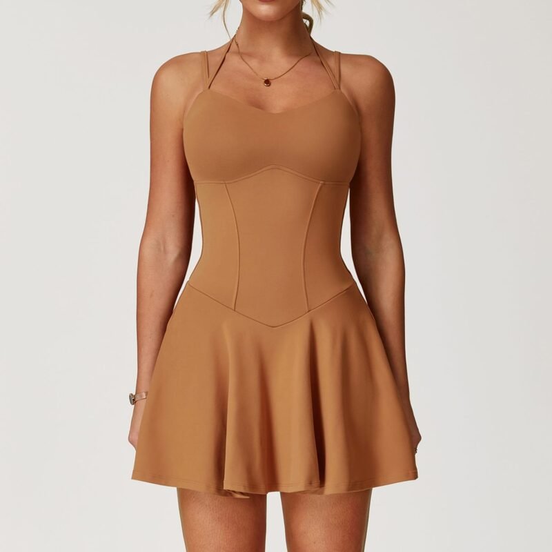 Women's Strappy Dress Dress: Pocket, Lined Anti - Exposure A - Line Skirt for Running & Tennis 9172