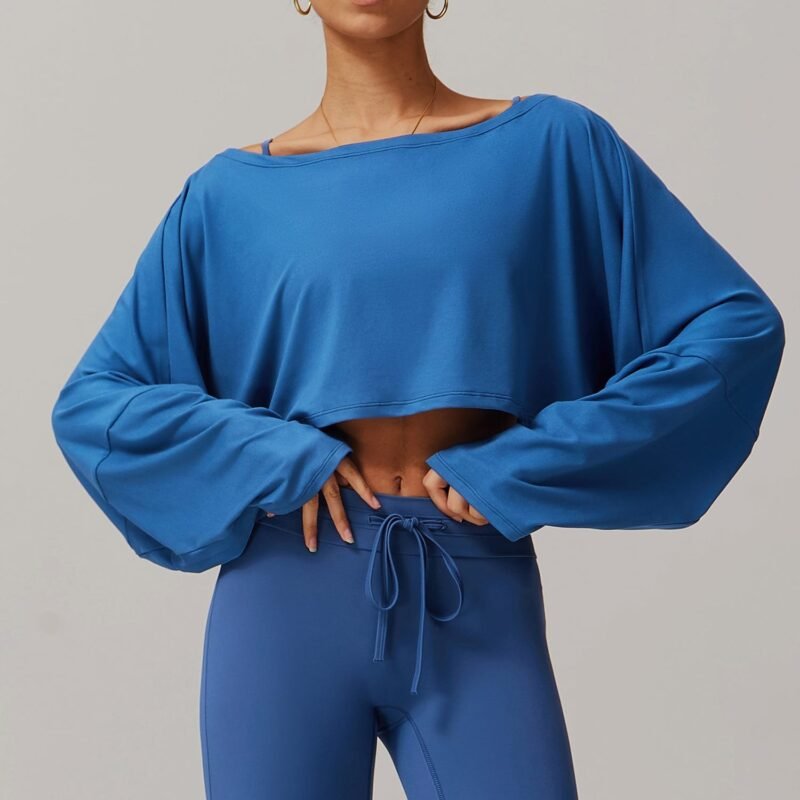 Women's Fitness Sports Long - Sleeve Top: One - Shoulder Batwing Sleeve, Outer - Wear Casual Versatile Long - Sleeve Yoga Cover Up 5034