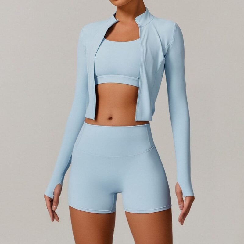 Cloud-Feel Outdoor Tight Yoga Set - 3-Piece Moisture-Wicking Fitness Wear for Women (TZ8047)