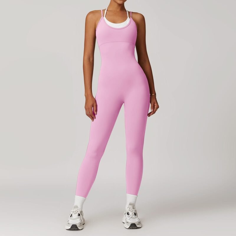 Women's Cross - Border Two - Piece Color - Blocking Strappy Sports Jumpsuit: One - Piece Yoga Outfit with Open - Back for Outdoor Fitness 8843