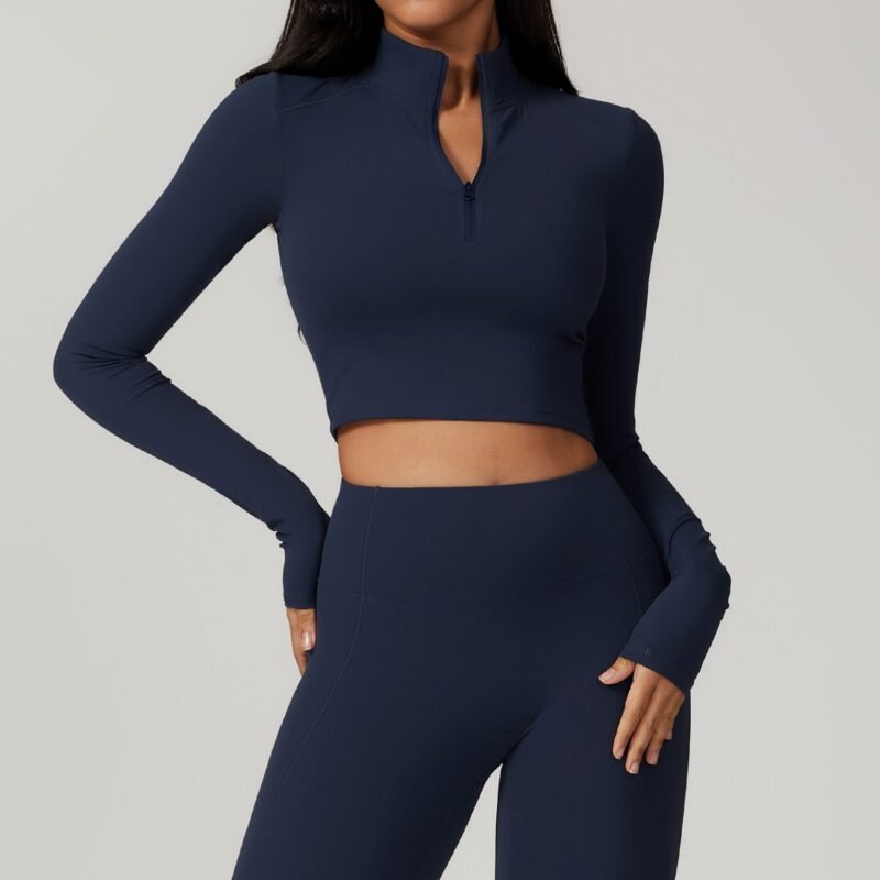 Women's Zippered Tight - Fit Long - Sleeve Yoga Top: High - Intensity Quick - Dry Running & Gym Shirt for Fall/Winter 8796