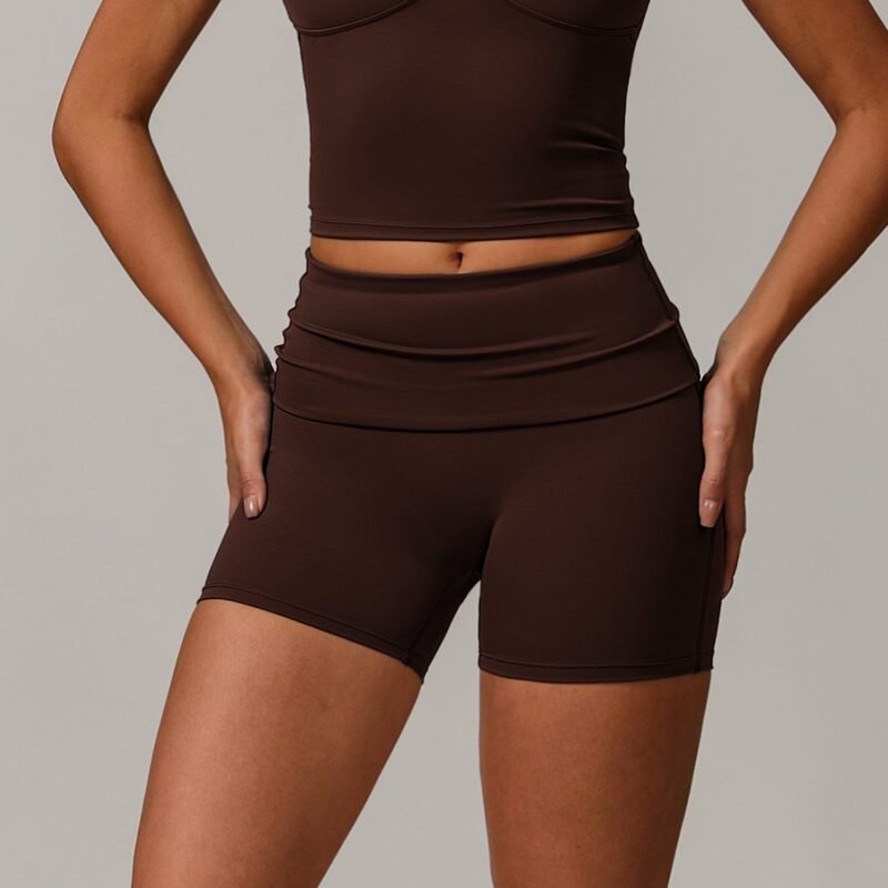 Women's Eco - Friendly Recycled Fold - Over Waist Yoga Shorts: High - Waisted, Hip - Lifting for Running & Fitness 8998