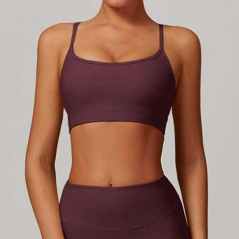 New - Style Back - Exposing Sports Bra - Threaded, Ideal for Yoga, Running and Fitness, European and American - Style Strappy Yoga Wear for Women（6256）