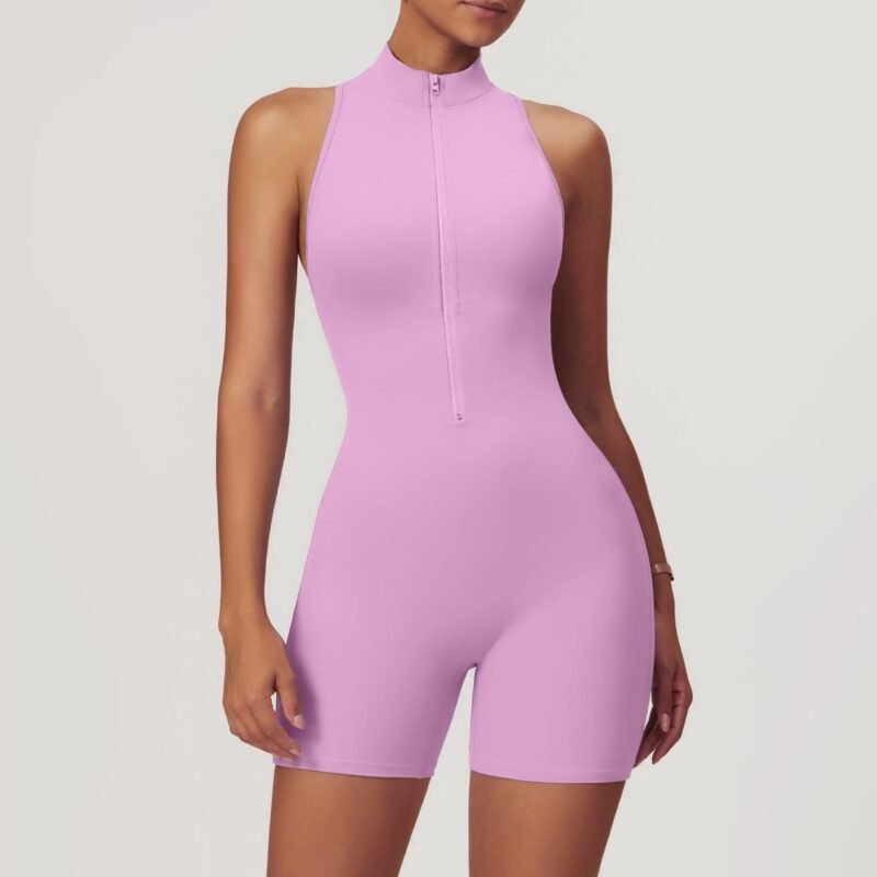 Women's Nude Feel Zipper Yoga Romper | High-Intensity Activewear for Fitness & Workout（8594）