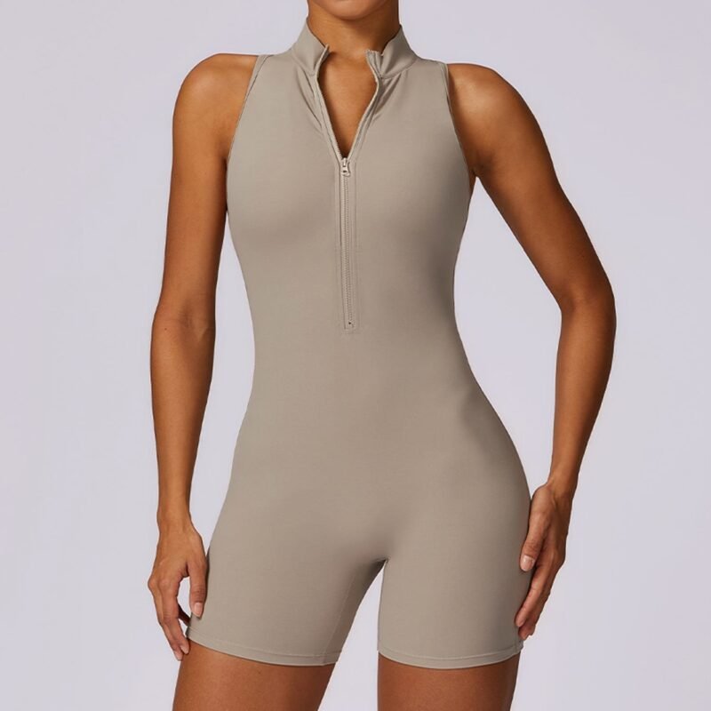 Women's Nude Feel Zipper Yoga Romper | High-Intensity Activewear for Fitness & Workout（8594）