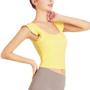 Women's Yoga Top with Ruffle Sleeves and Built - in Bra - Fitness Vest for Workout, Running, and Yoga
