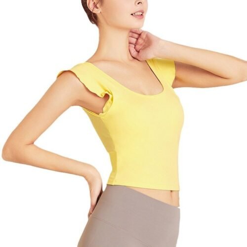 Women's Yoga Top with Ruffle Sleeves and Built - in Bra - Fitness Vest for Workout, Running, and Yoga