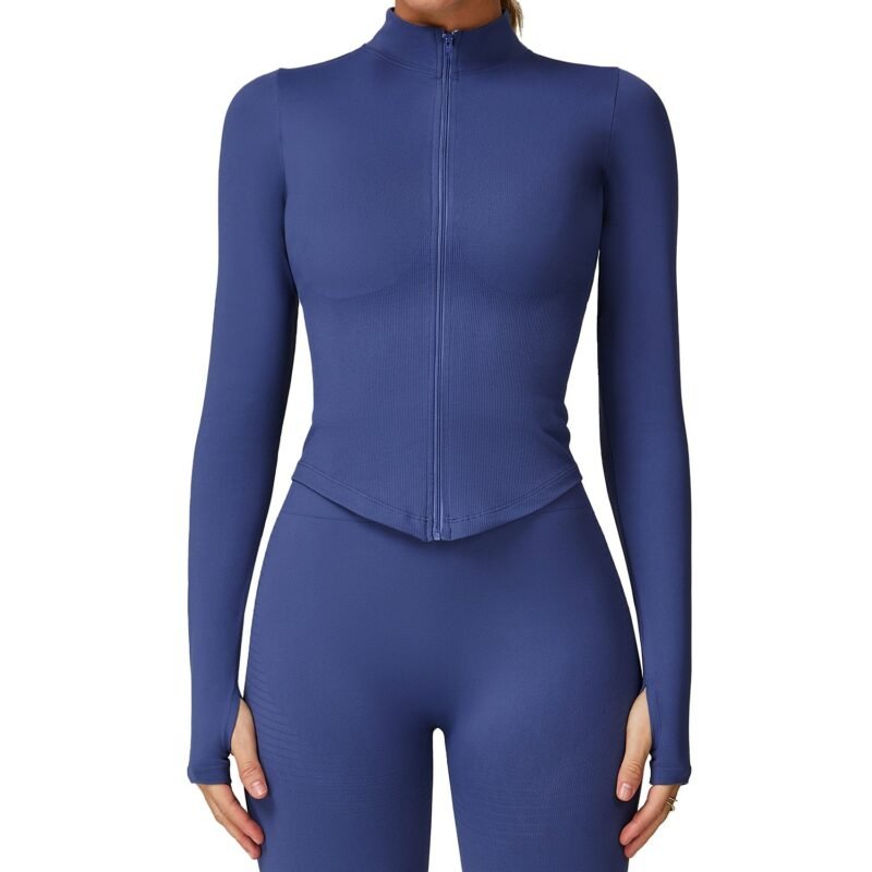 Women's European & American Stand - Collar Zippered Long - Sleeve Yoga Jacket: Tight - Fit, Quick - Dry Outdoor Fitness & Workout Top 7725