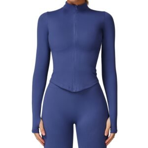 Women's Zip Up Workout Jackets - Stand Collar Long Sleeve Yoga Cover Up for Outdoor Exercise DWT7725