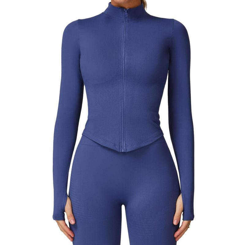 Abundant Stock! European and American - style Stand - Collar Zip - up Long - Sleeve Yoga Jacket for Women DWT7725