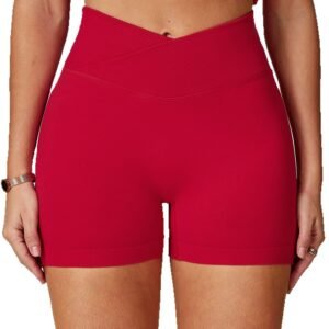 Women's Nylon-Spandex Fitness Shorts - Cross Waistband High-Waist Shorts for Yoga & Running 4596