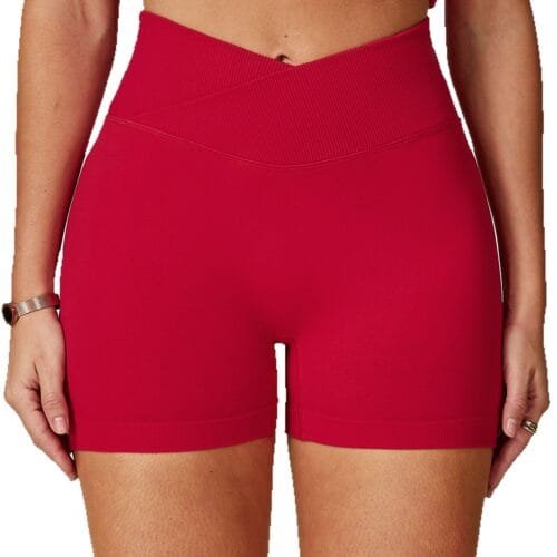 Women's Nylon-Spandex Fitness Shorts - Cross Waistband High-Waist Shorts for Yoga & Running 4596