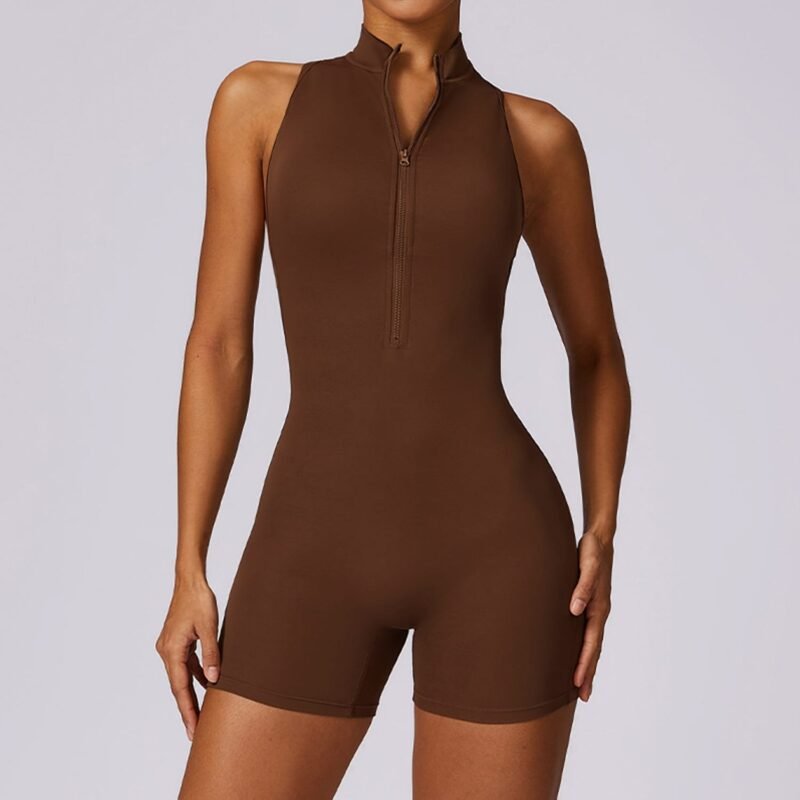 Women's Nude Feel Zipper Yoga Romper | High-Intensity Activewear for Fitness & Workout（8594）