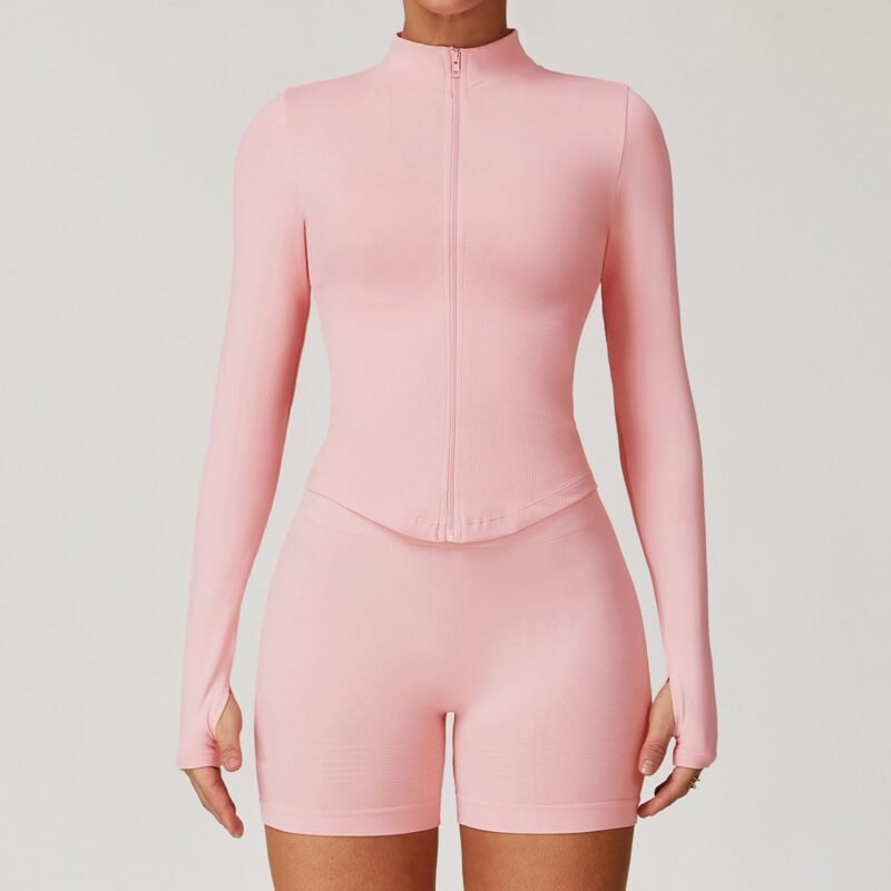 Women's European & American Stand - Collar Zippered Long - Sleeve Yoga Jacket: Tight - Fit, Quick - Dry Outdoor Fitness & Workout Top 7725