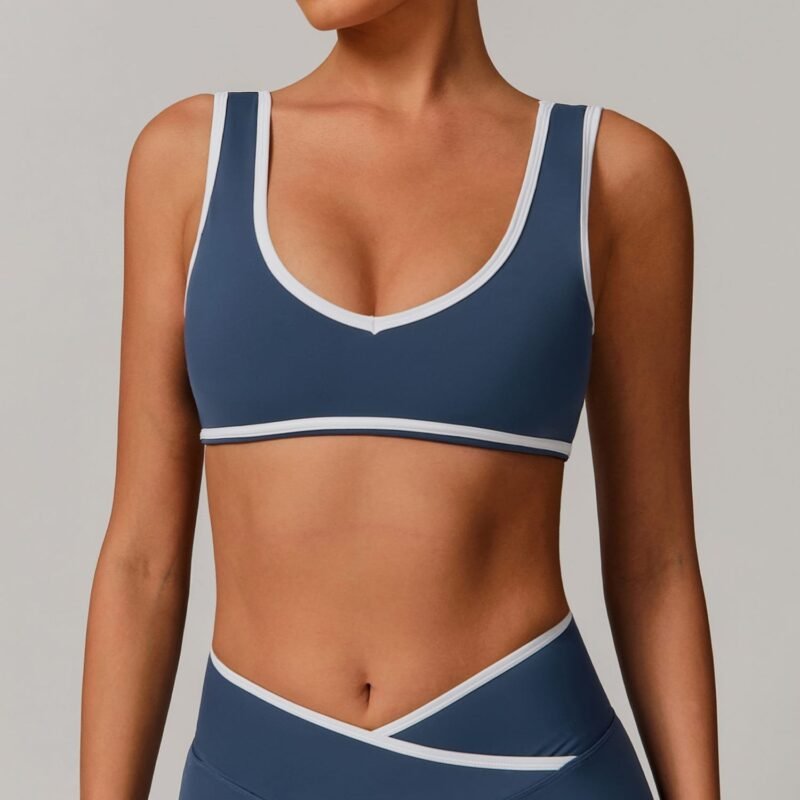 Women's Color - Blocking Wide - Strap Sports Bra: Shock - Proof, One - Piece Yoga Top for Outdoor Fitness 8843