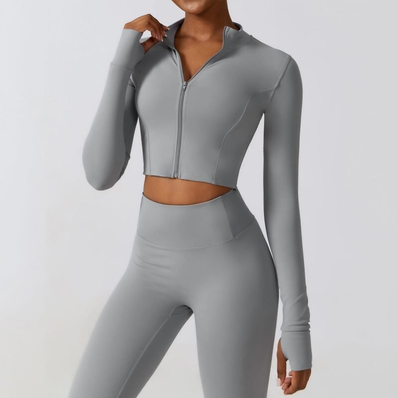Zippered Outdoor Running, Yoga and Fitness Long - Sleeve Jacket for Women - Slimming and Quick - Dry（8047）