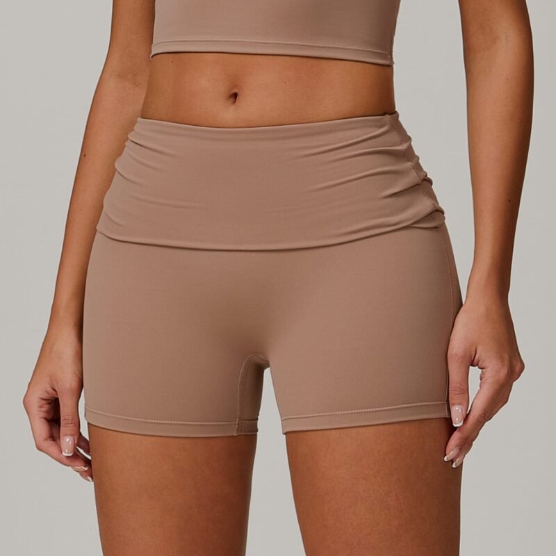 Women's Eco - Friendly Recycled Fold - Over Waist Yoga Shorts: High - Waisted, Hip - Lifting for Running & Fitness 8998