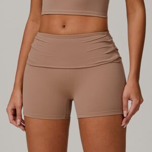 Women's Sustainable Workout Shorts - Moisture-Wicking Fold-Over Waist Design with Booty Lifting Effect  8998