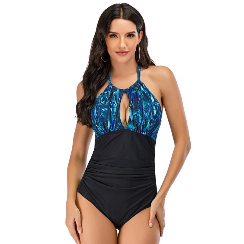 border European and American Women's One - Piece Swimsuit - Slimming, Conservative Halter Neck Swimwear（ DS40）