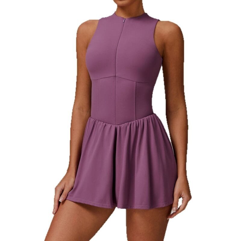 Women's Cloud - Feel Fake Two - Piece Stand - Collar Dress: Outdoor Running, Anti - Exposure, Lined A - Line Skirt Tennis Dress 9094
