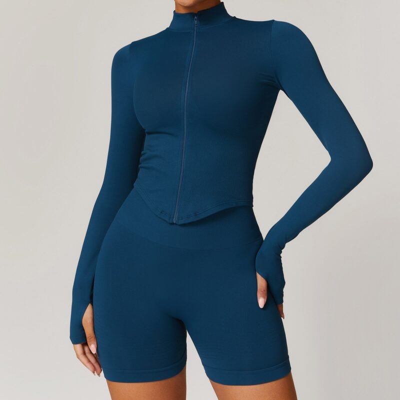 Women's European & American Stand - Collar Zippered Long - Sleeve Yoga Jacket: Tight - Fit, Quick - Dry Outdoor Fitness & Workout Top 7725