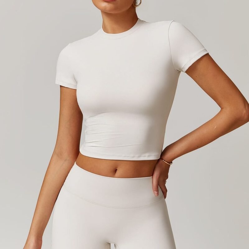 Women's Tight Brushed Yoga T - Shirt: Slim - Fit, Versatile Outdoor Sports Short - Sleeve for Fitness & Yoga 8886