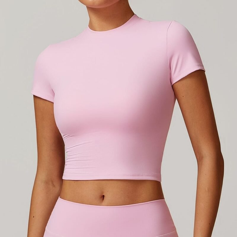 Women's Tight Brushed Yoga T - Shirt: Slim - Fit, Versatile Outdoor Sports Short - Sleeve for Fitness & Yoga 8886