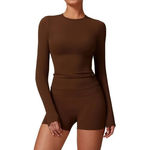 Winter Brushed Yoga Top - High-Intensity Long-Sleeve for Pilates & Running (8519)